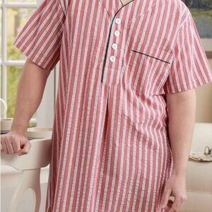Seersucker Men's Striped Button Down Holiday Nightshirt 100% cotton